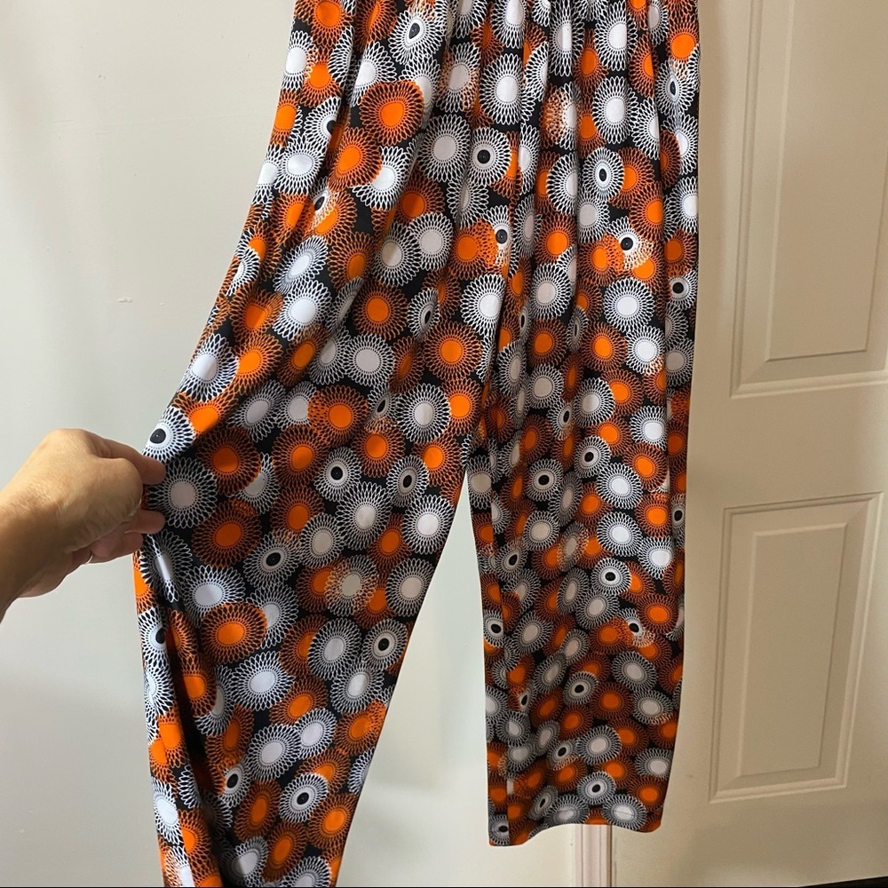 Jumper Jumpsuit Front Zip Elastic Waist Orange Gray circle Print Short Sleeve - Picture 13 of 13